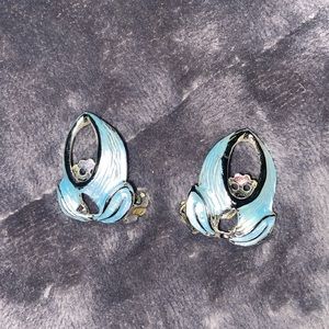 Vintage silver tone and blue clip on earrings